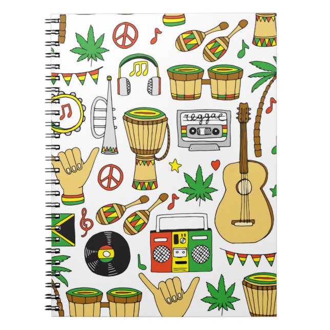 Musical instruments seamless pattern. Reggae backg Notebook (Front)