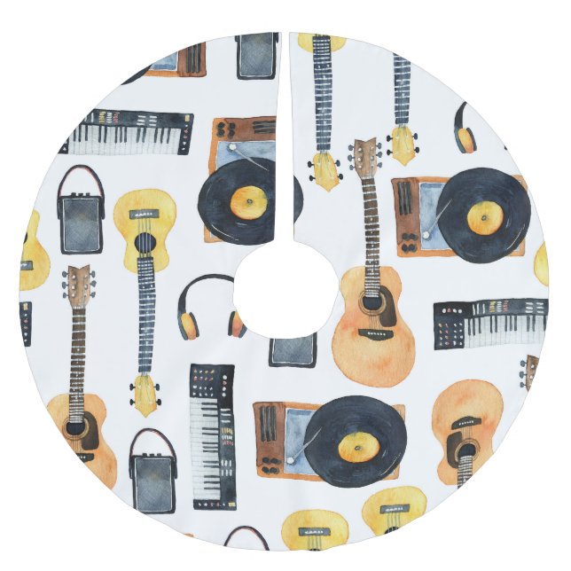 Musical Instruments: Seamless Watercolor Brushed Polyester Tree Skirt (Front)