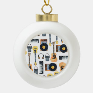 Musical Instruments: Seamless Watercolor Ceramic Ball Christmas Ornament