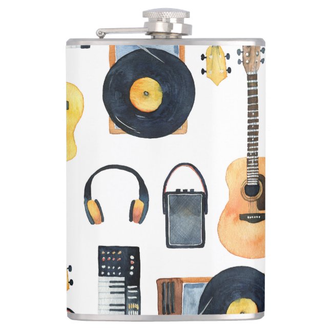 Musical Instruments: Seamless Watercolor Hip Flask (Front)