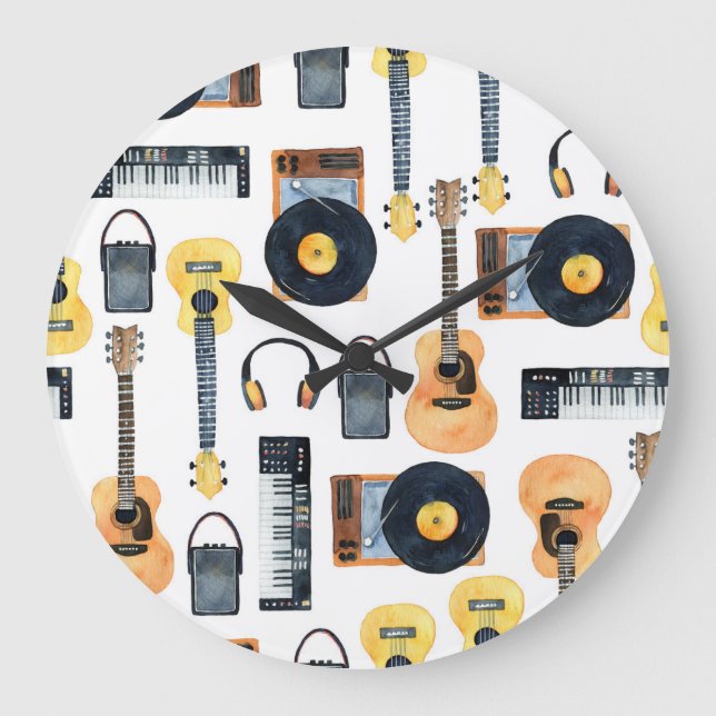 Musical Instruments: Seamless Watercolor Large Clock (Front)