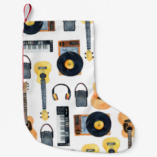 Musical Instruments: Seamless Watercolor Small Christmas Stocking