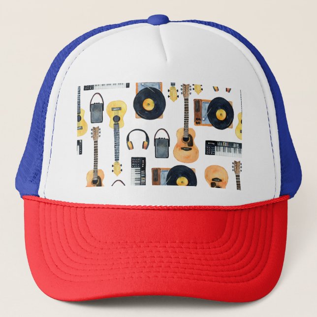 Musical Instruments: Seamless Watercolor Trucker Hat (Front)