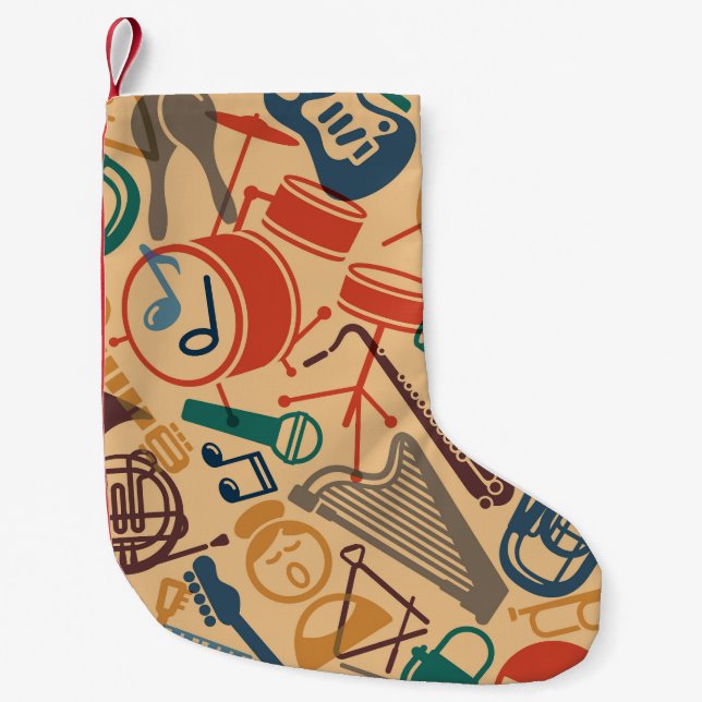 Musical Instruments Vintage Seamless Background Small Christmas Stocking (Front)