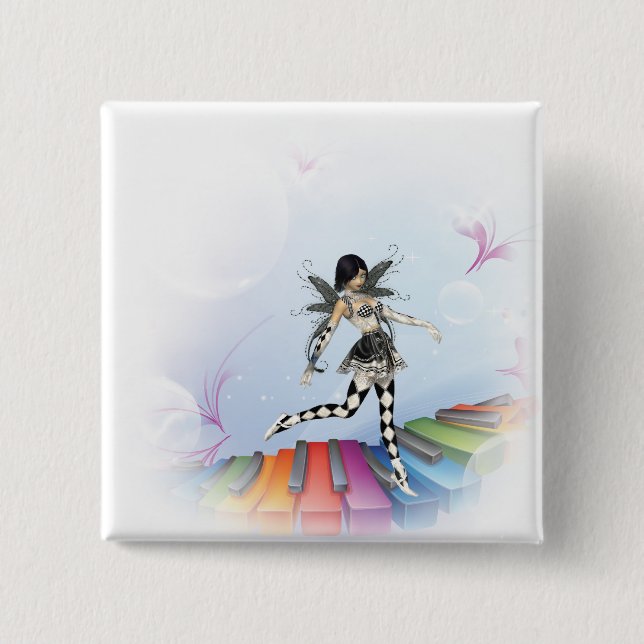 Musical Keyboard Faerie Vignette 15 Cm Square Badge (Front)