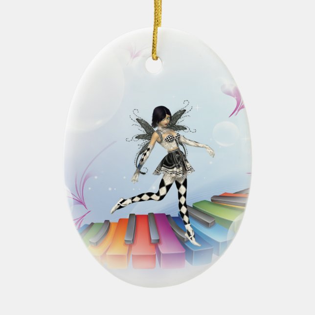Musical Keyboard Faerie Vignette Ceramic Tree Decoration (Front)