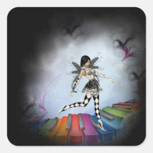 Musical Keyboard Faerie Vignette Square Sticker