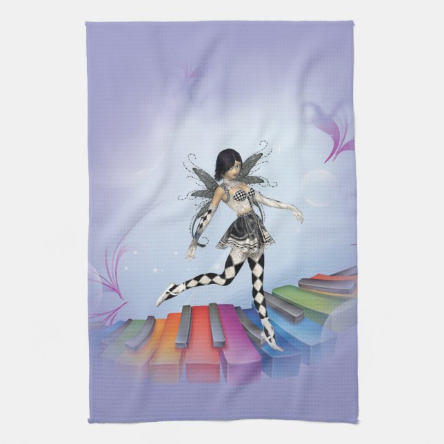 Musical Keyboard Faerie Vignette Tea Towel (Vertical)