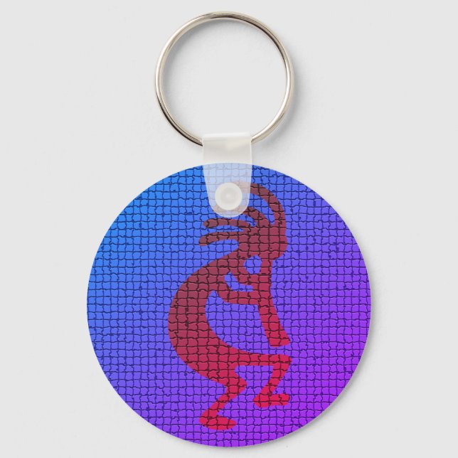 Musical Kokopelli Bright Coloful Flute Player Key Ring (Front)