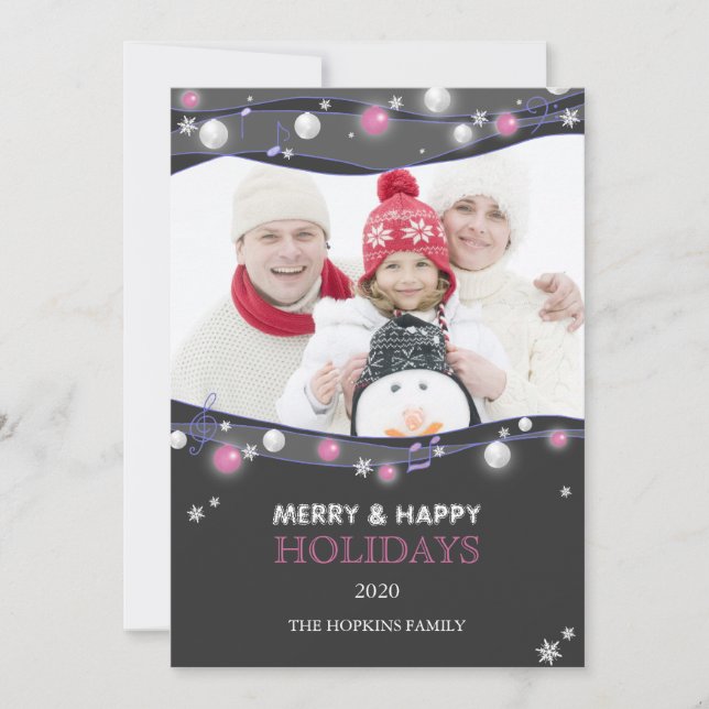 Musical Lights Unique Holiday Family Photo Card (Front)