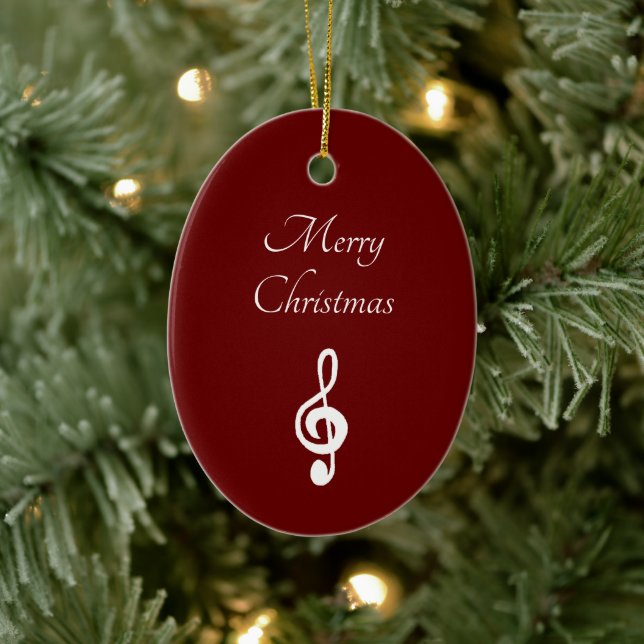 Musical Merry Christmas Treble Clef Elegant Red Ceramic Tree Decoration (Tree)