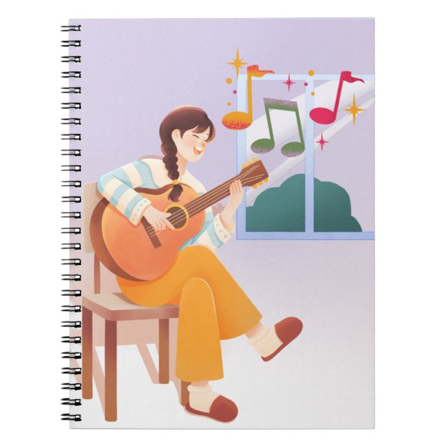 Musical Moments Notebook – Cute Girl, Guitar, and  (Front)