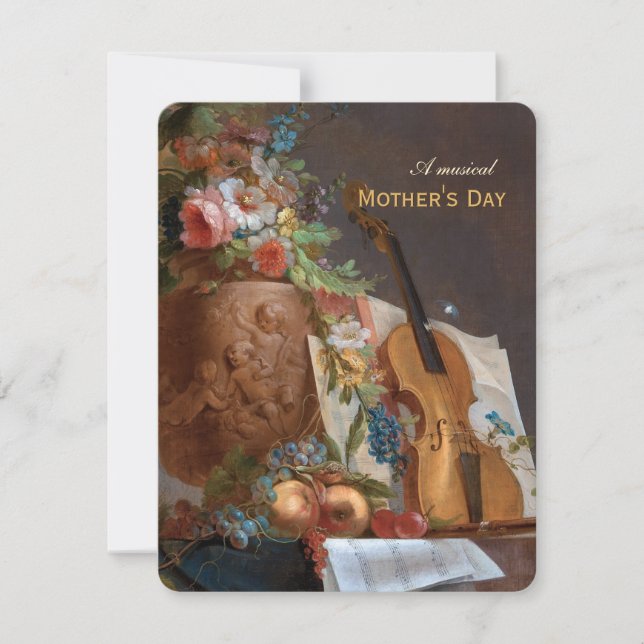 Musical Mother's Day Flowers and a violin Holiday Card (Front)