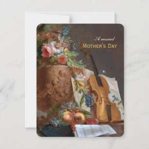 Musical Mother's Day Flowers and a violin Holiday Card