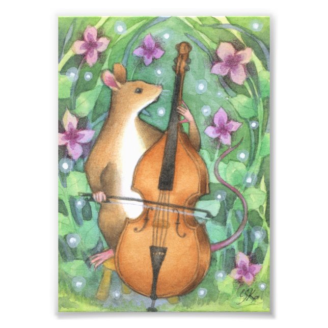 Musical Mouse Orchestra Bass Illustration Photo Print (Front)