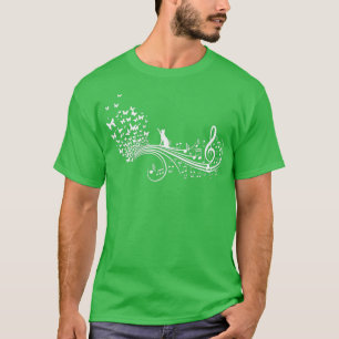 Musical Music Notes With Cat  Butterflies I Ladies T-Shirt