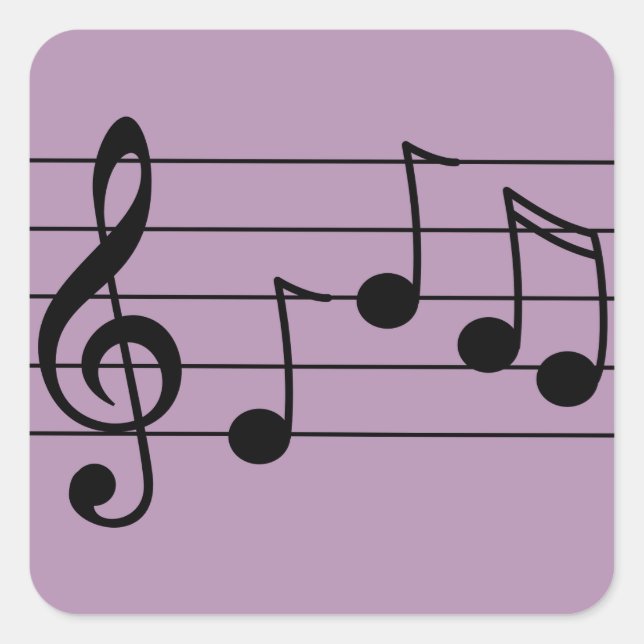 Musical notation treble clef and staff square sticker (Front)