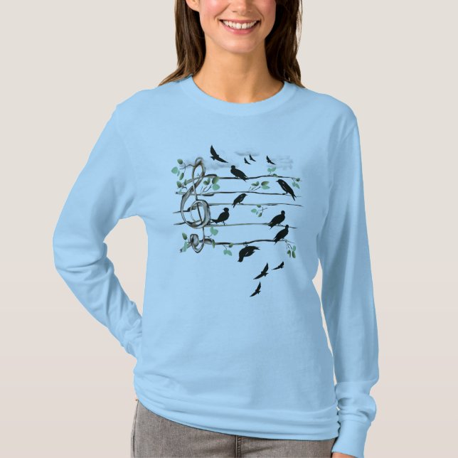 Musical Note Birds - black T-Shirt (Front)
