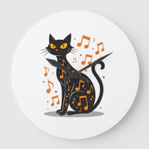 Musical Note Cat Halloween Tee Music Note Large Clock