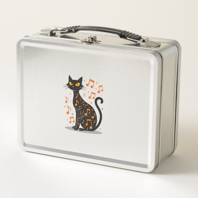 Musical Note Cat Halloween Tee  Music Note Metal Lunch Box (Front)