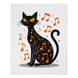 Musical Note Cat Halloween Tee Music Note Poster