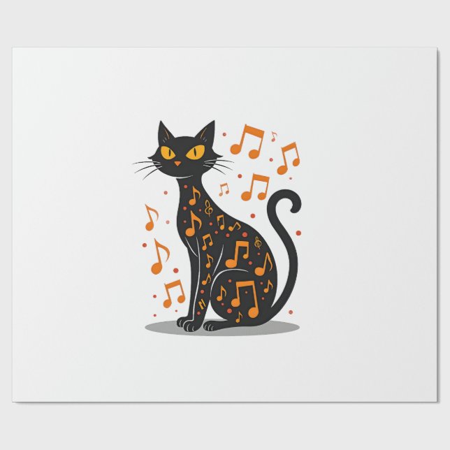 Musical Note Cat Halloween Tee  Music Note Wrapping Paper (Flat)