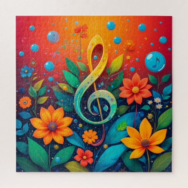 Musical Note Colourful Flower Pattern Jigsaw Puzzle (Vertical)
