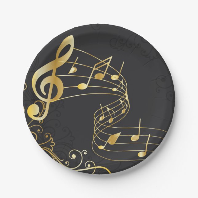 Musical Note Luxury gold grey Paper Plate (Front)
