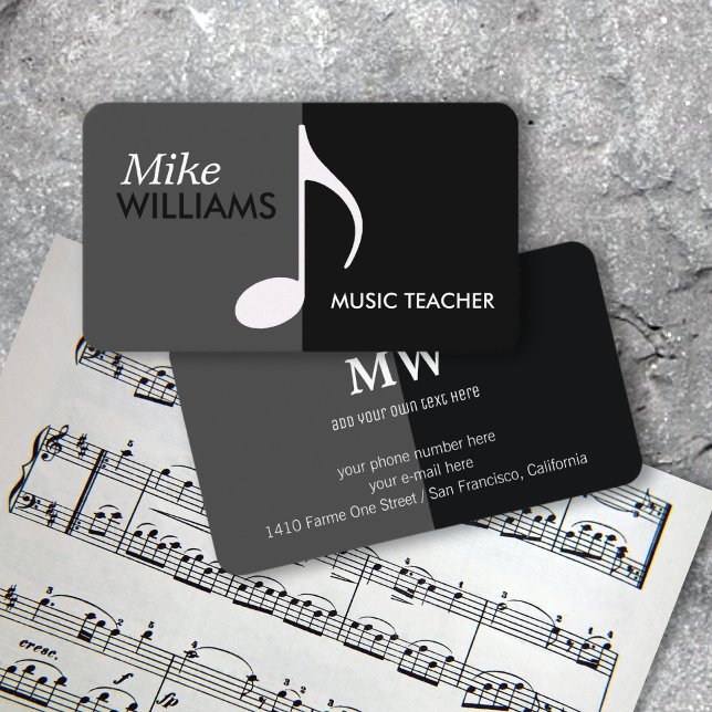 Musical Note on Black & Grey Modern Business Card (Creator Uploaded)