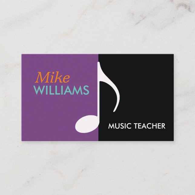 musical note on black & purple modern business card (Front)