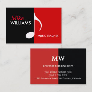 musical note on black & red modern business card