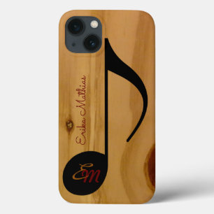musical note on wood grains personalised iPhone 13 case
