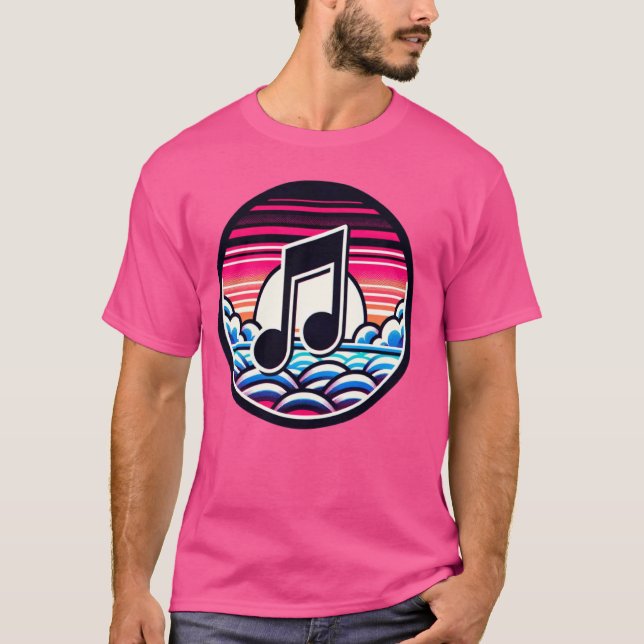 Musical Note Over Stylised Clouds And Sun Aestheti T-Shirt (Front)