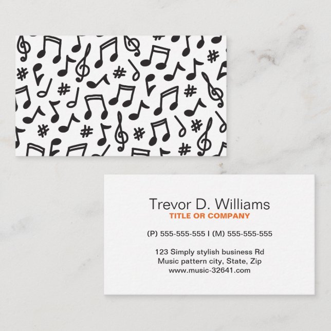 Musical note pattern black and white music business card (Front/Back)