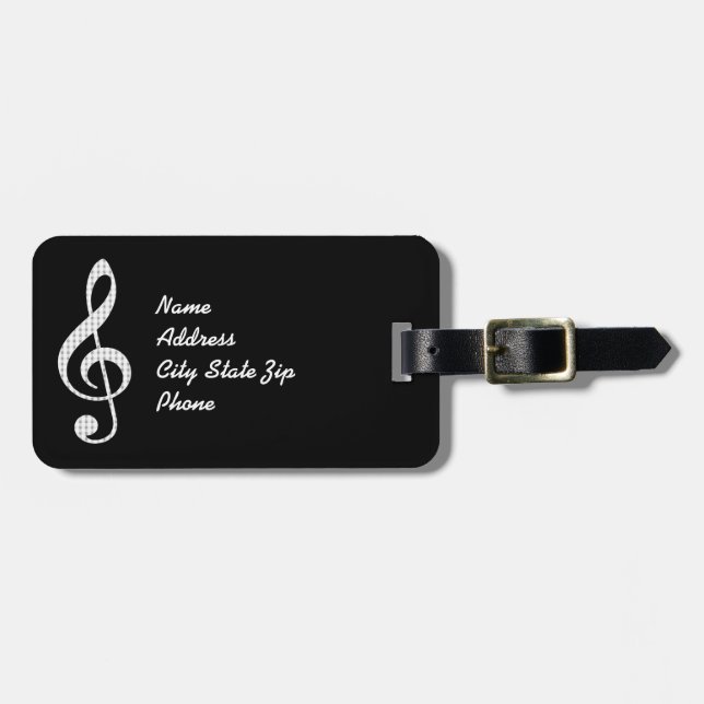 Musical Note Personalised Luggage Tag - Black (Front Horizontal)