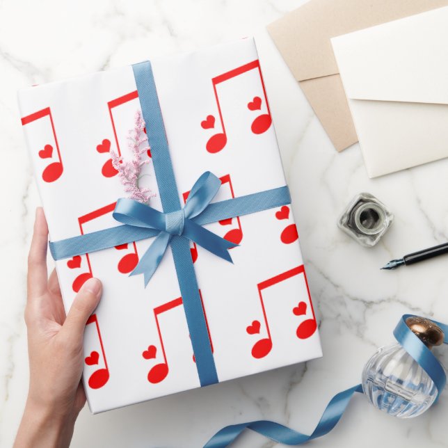 Musical Note Simple Red Hearts Wrapping Paper (Gifting)