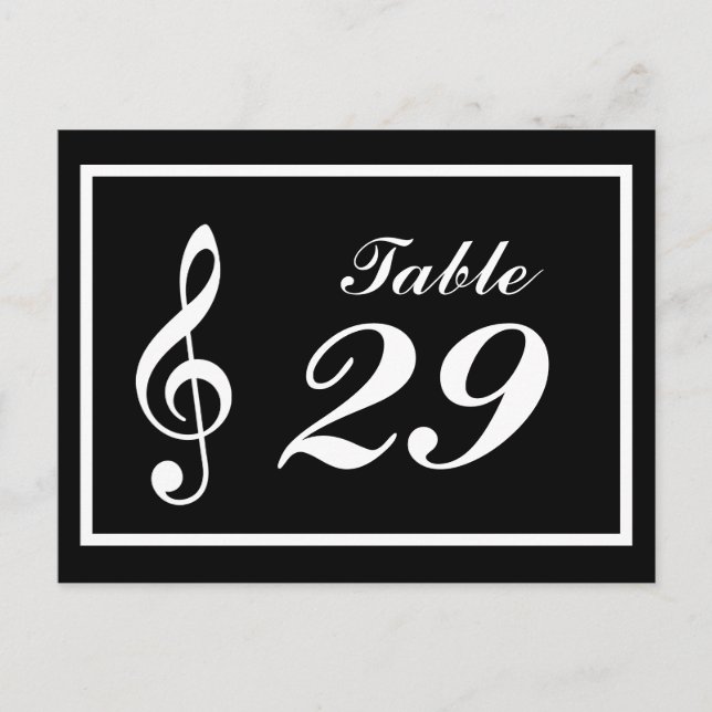 Musical Note Table Numbers (Black / White) Postcard (Front)