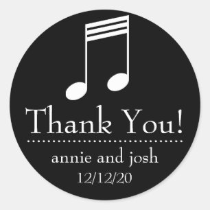 Musical Note Thank You Labels (Black / White)