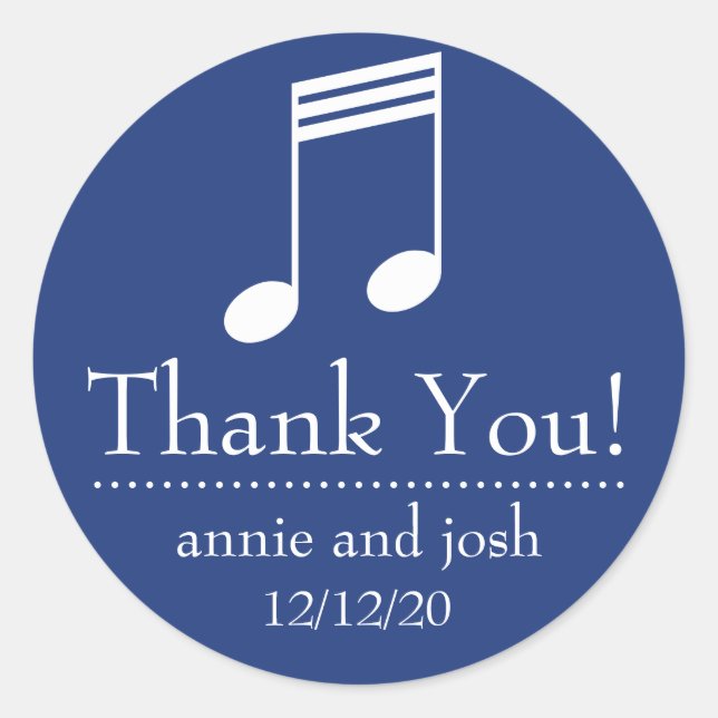 Musical Note Thank You Labels (Navy Blue / White) (Front)