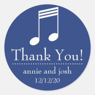 Musical Note Thank You Labels (Navy Blue / White)