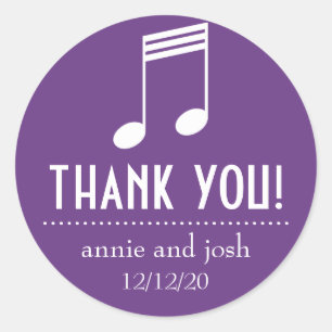Musical Note Thank You Labels (Purple / White)
