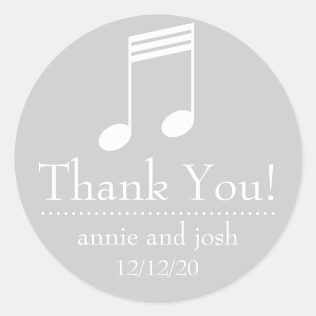 Musical Note Thank You Labels (Silver / White) (Front)