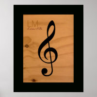 musical note, treble clef on wood, custom