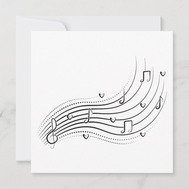 Musical note wave, black line clipart invitation (Front)