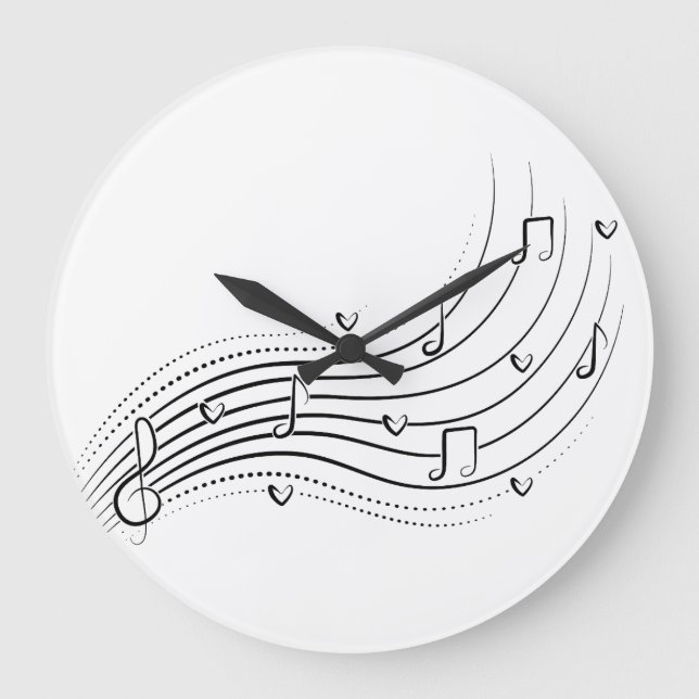 Musical note wave, black line clipart large clock (Front)