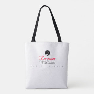 musical note with music teacher name tote bag