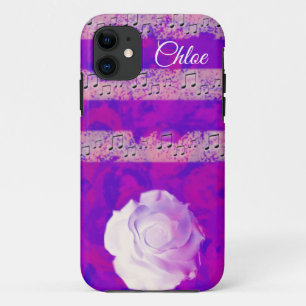Musical Notes, a White Rose, and Your Name iPhone 11 Case