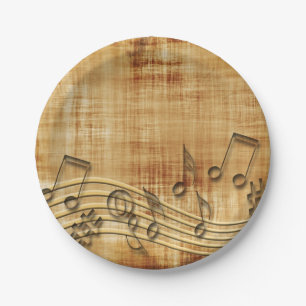 Musical Notes, Abstract Brown Paper Plate