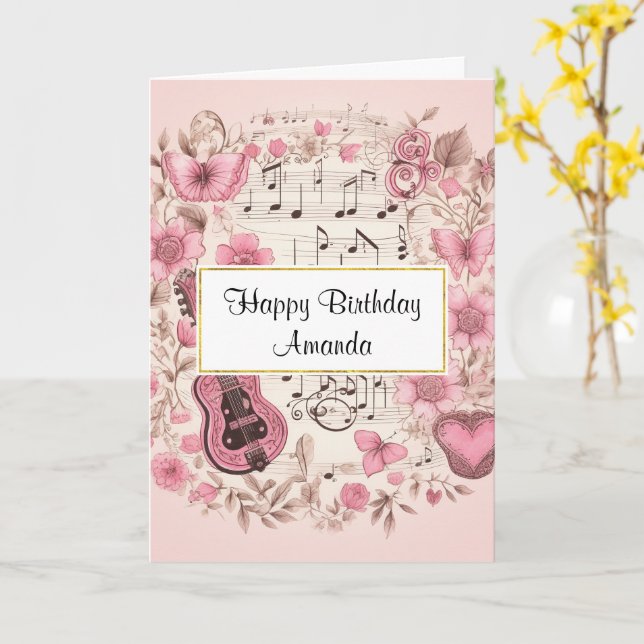 Musical Notes and Flowers Vintage Style Birthday (Yellow Flower)