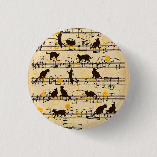 Musical notes and kittens 3 cm round badge